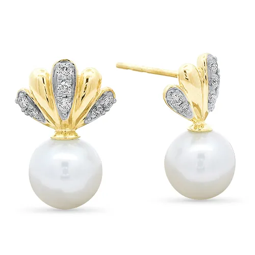 Pearl & Diamond Fan Earrings
