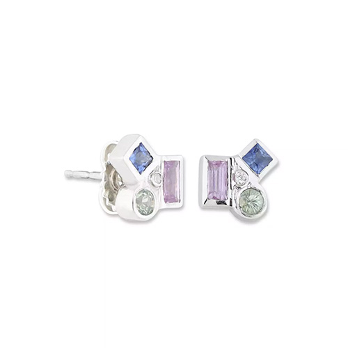 Prismic Multi-Color Sapphire Stud Earrings