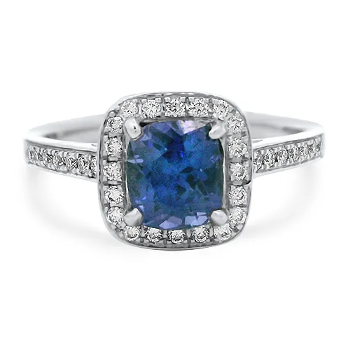 1.25ct Blue Sapphire Diamond Halo Ring