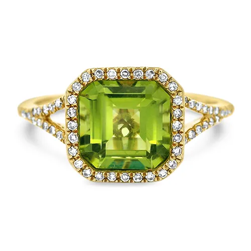 Peridot & Diamond Halo Ring