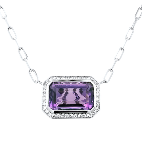 Amethyst & Diamond Halo Necklace