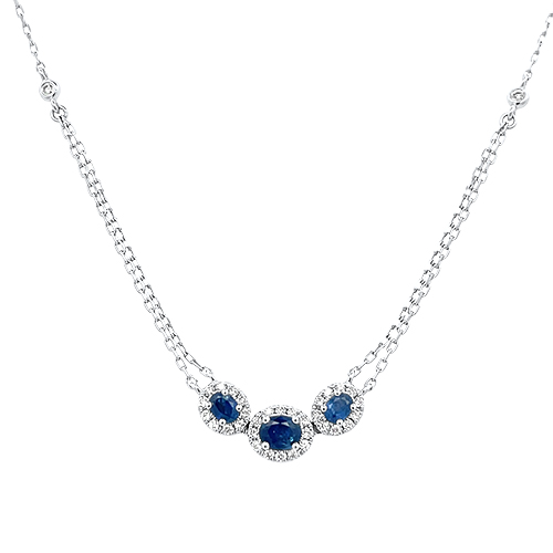 Triple Sapphire & Diamond Halo Necklace