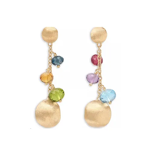 18K Africa Multi-Gemstone Mismatch Drop Earrings