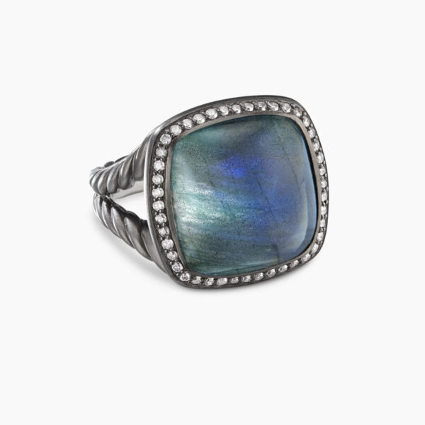 Albion Ring in Blackened Silver with Labradorite and Grey Diamonds, 17mm