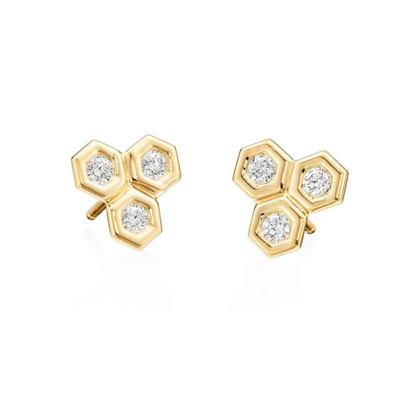 Diamond Honeycomb B Stud Earrings