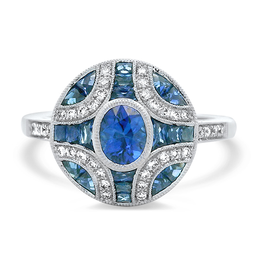 Sapphire & Diamond Shield Ring