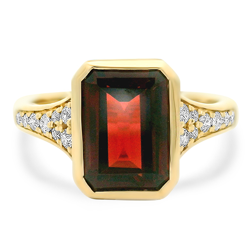 Bezel Set Garnet & Diamond Ring