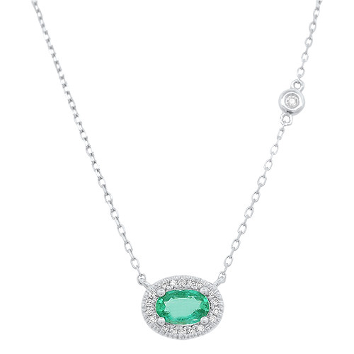 Emerald & Diamond Halo Necklace