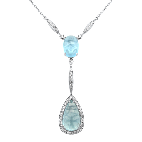 Aquamarine & Diamond Drop Necklace