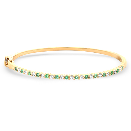 Emerald & Diamond Thin Bangle