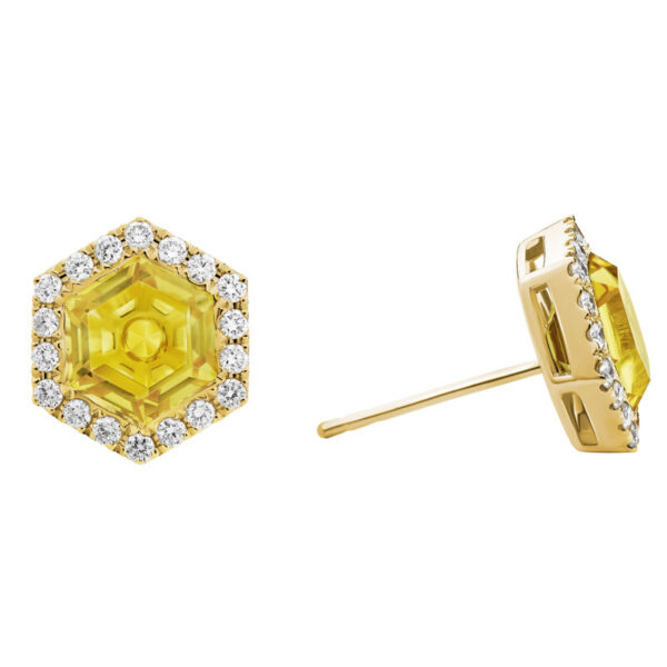 Citrine & Diamond Hexagon Stud Earrings