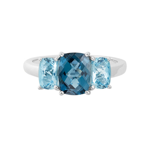 Blue Topaz Three Stone Ring- YG