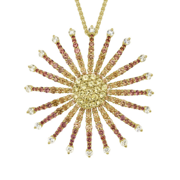 Orange & Yellow Sapphire Starburst Pendant