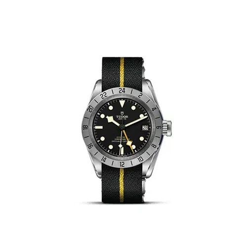 TUDOR BLACK BAY PRO, 39MM STEEL CASE, BLACK FABRIC STRAP WITH YELLOW BAND
