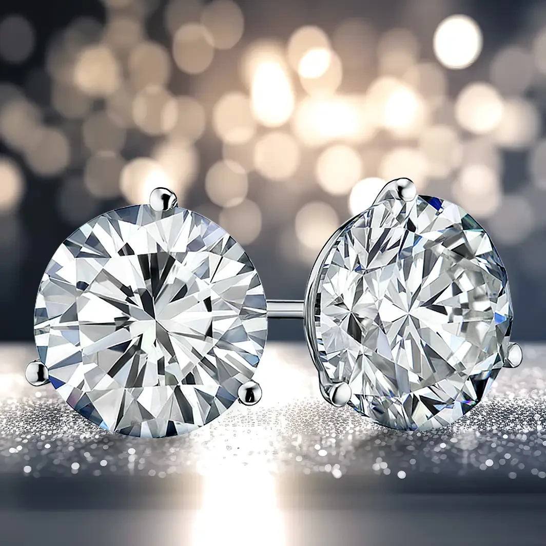 Image of diamond stud earrings on sparkly background