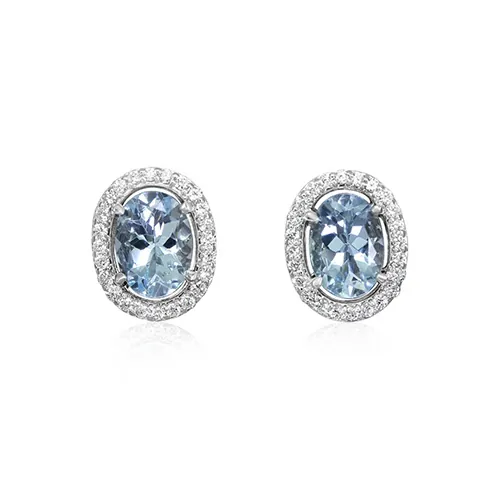 1.50ctw Oval Aquamarine & Diamond Halo Stud Earrings