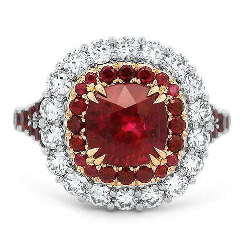 Burma Ruby Ring with Halos