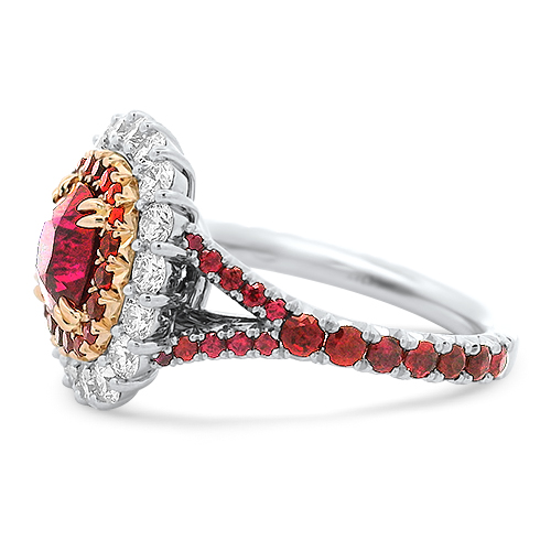 Burma Ruby Ring with Halos