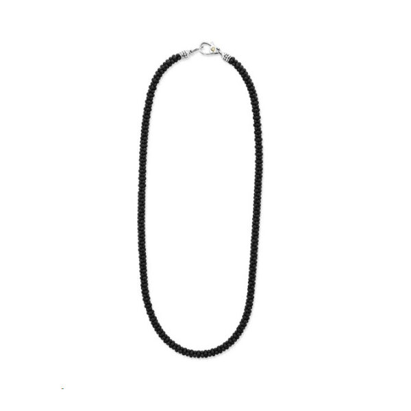 Matte Black Ceramic Beaded Necklace, 20" Long