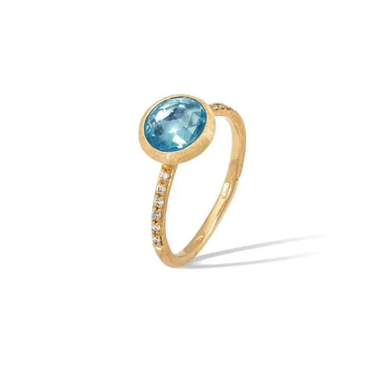 London Blue Topaz Ring with Diamond Pavé Shank