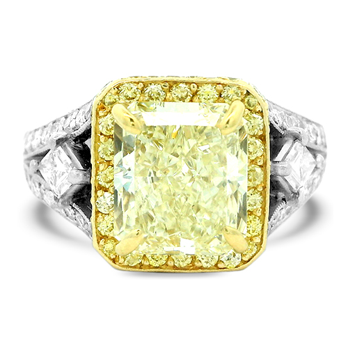Underwood's Designs Estate 3.05ct Radiant Cut Fancy Light Yellow Diamond Ring, front view (190007112)