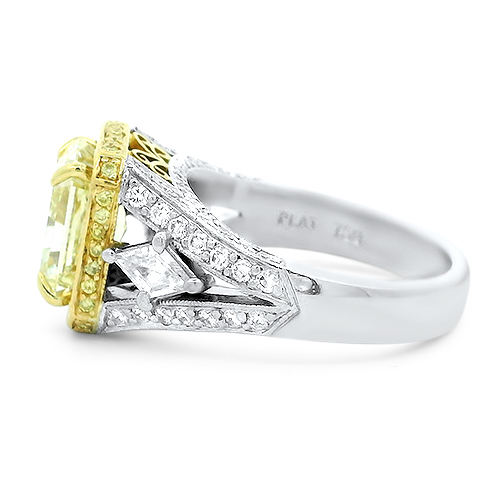 Underwood's Designs Estate 3.05ct Radiant Cut Fancy Light Yellow Diamond Ring, side view (190007112)