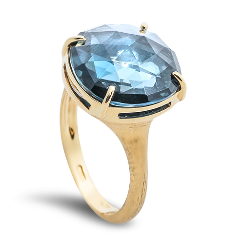 18K Yellow Gold and London Blue Topaz Cocktail Ring