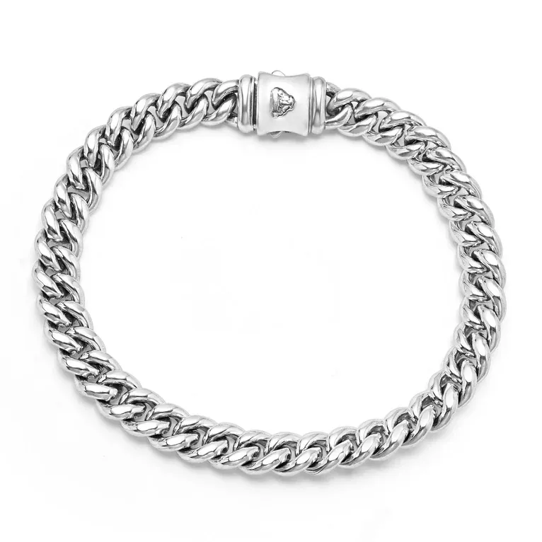. 　LGB STUDS BRACELET CHAMPAGNE SILVE Men's Bracelet Heavy Sterling Silver Curb 9