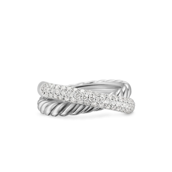 Crossover Two Row Ring in Sterling Silver with Diamonds