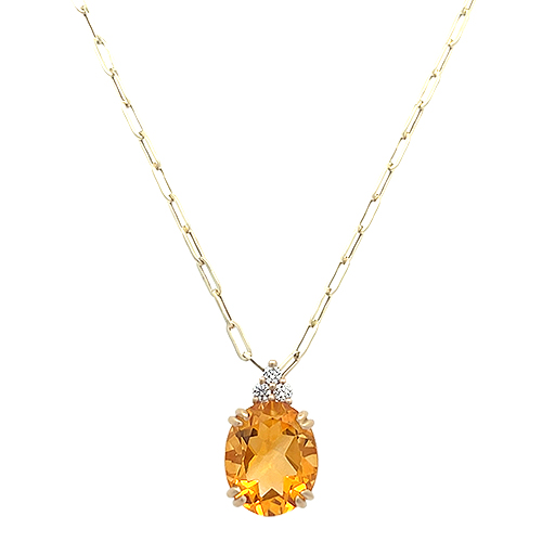 Citrine And Diamond Wheat Chain Pendant