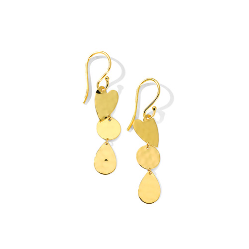 Crinkle Heart Three Drop Earrings in 18K Gold