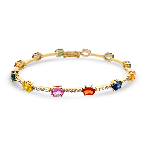 Oval Multi-Color Sapphire & Diamond Line Bracelet
