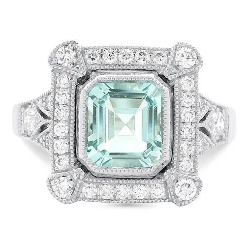 Vintage Inspired Aquamarine & Diamond Ring