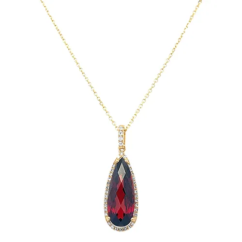 Teardrop Garnet & Diamond Halo Pendant