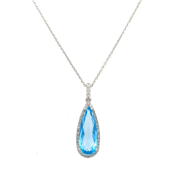 Teardrop Blue Topaz & Diamond Pendant