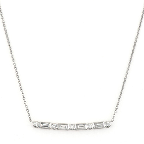 Lisse Baguette and Round Diamond Bar Necklace