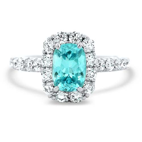 Oval Blue Zircon & Diamond Halo Ring