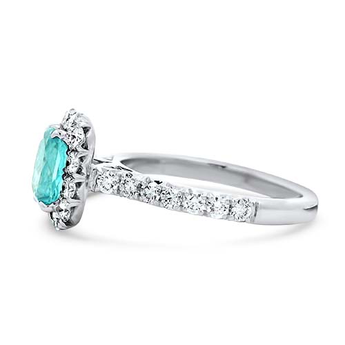 Oval Blue Zircon & Diamond Halo Ring