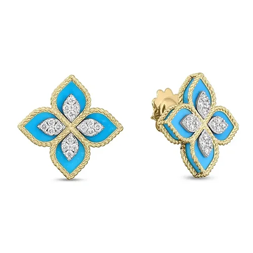 Roberto Coin Turquoise & Diamond Princess Flower Earrings