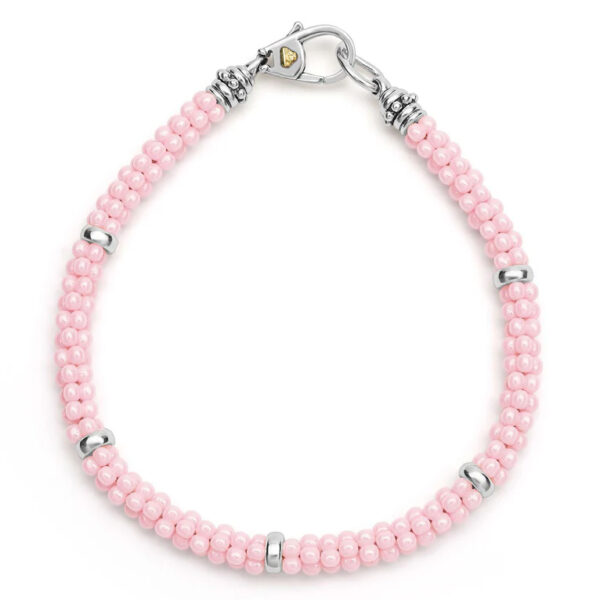 5mm Pink Caviar and Silver Station Bracelet