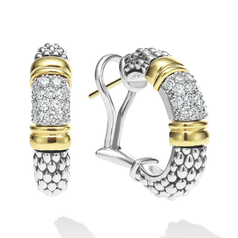 Two-Tone Signature Caviar Diamond J Hoop Earrings