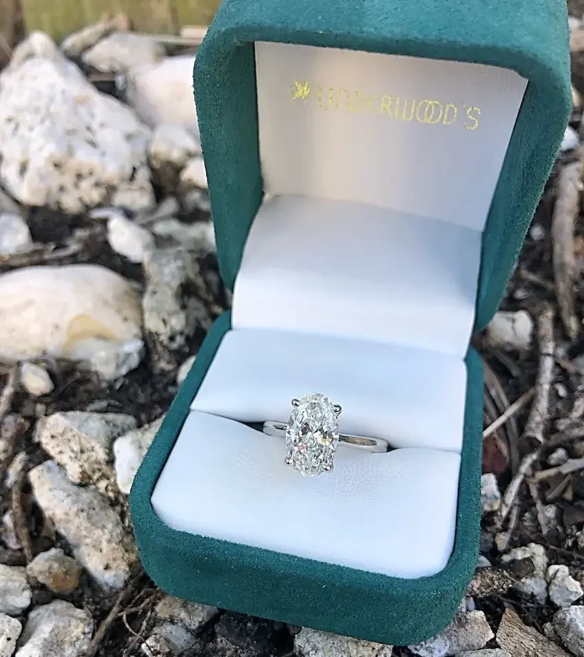 ring in box with Underwood Jewelers logo