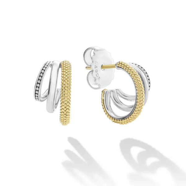 Caviar Lux Two-Tone Three Row Hoops