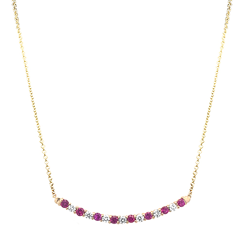 Diamond & Ruby Smiley Bar Necklace