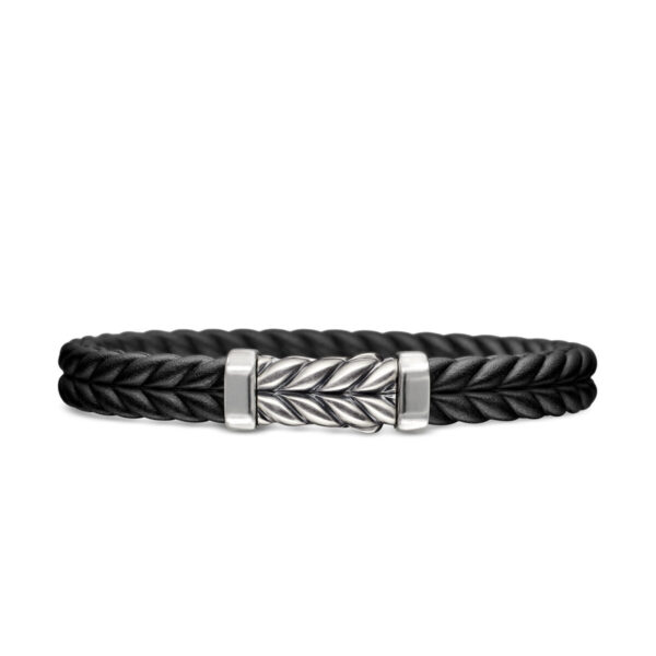 Chevron Bracelet in Black Rubber with Sterling Silver