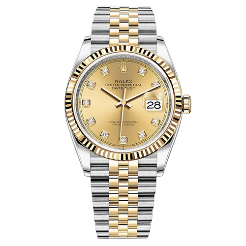 Reconditioned 36mm Rolex Datejust with Champagne Diamond Dial