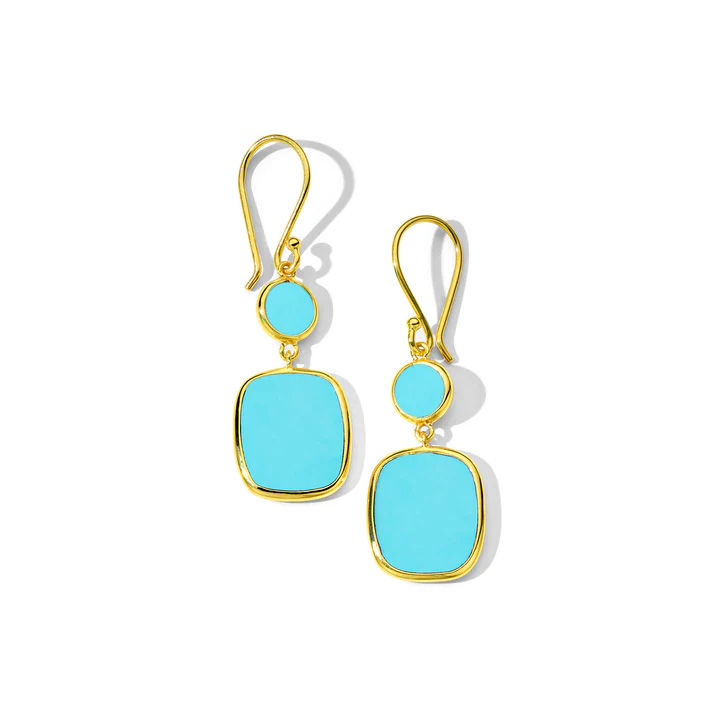 Turquoise Small Dot & Rounded Square Earrings