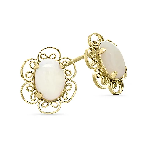 Estate Opal Scrollwork Earrings