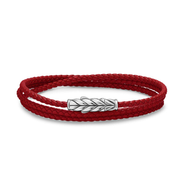 Chevron Triple Wrap Bracelet in Red Leather
