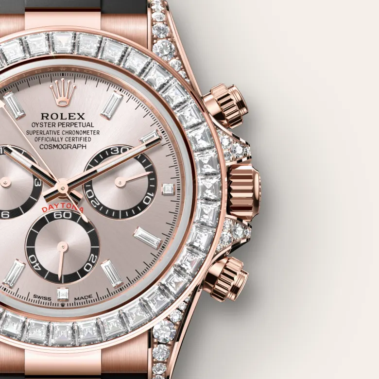 rolex Cosmograph Daytona in 18 kt Everose gold with lugs set with diamonds, M126535TBR-0002 - Underwood jewelers